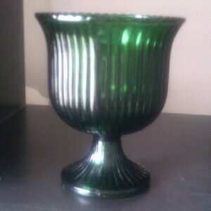 SUNDAY SALE E.O. Brody & Co. Green Ribbed Glass Footed Vase Bowl Emerald Green